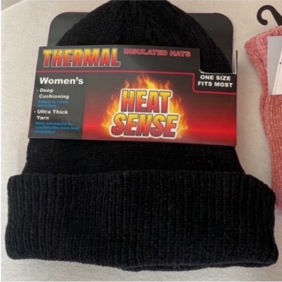 New Pink Chenille Gloves Black Thermal Beanie Knit Heat Sense Hat Mauve Winter - Picture 2 of 16